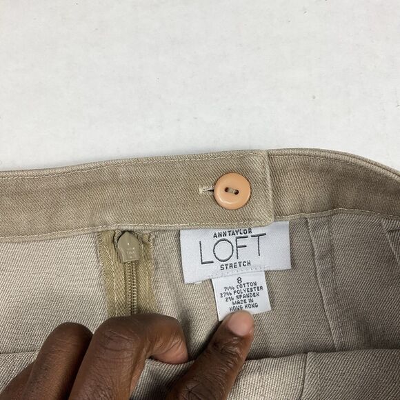 LOFT Vintage A-Line Chino Skirt Khaki Beige Utility Pockets Back Zip Academia 8 - Picture 4 of 11